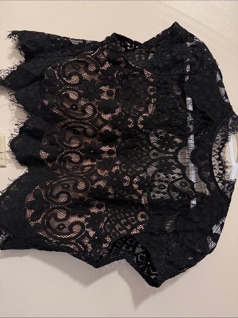 Black Lace Floral Short Sleeve Top
